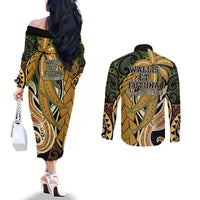 Wallis and Futuna Victory Day Couples Matching Off The Shoulder Long Sleeve Dress and Long Sleeve Button Shirt Since 1945 with Polynesian Platinum Floral Tribal LT9 - Polynesian Pride