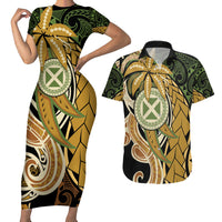 Wallis and Futuna Victory Day Couples Matching Short Sleeve Bodycon Dress and Hawaiian Shirt Since 1945 with Polynesian Platinum Floral Tribal LT9 Red - Polynesian Pride