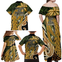 Wallis and Futuna Victory Day Family Matching Off Shoulder Maxi Dress and Hawaiian Shirt Since 1945 with Polynesian Platinum Floral Tribal LT9 - Polynesian Pride