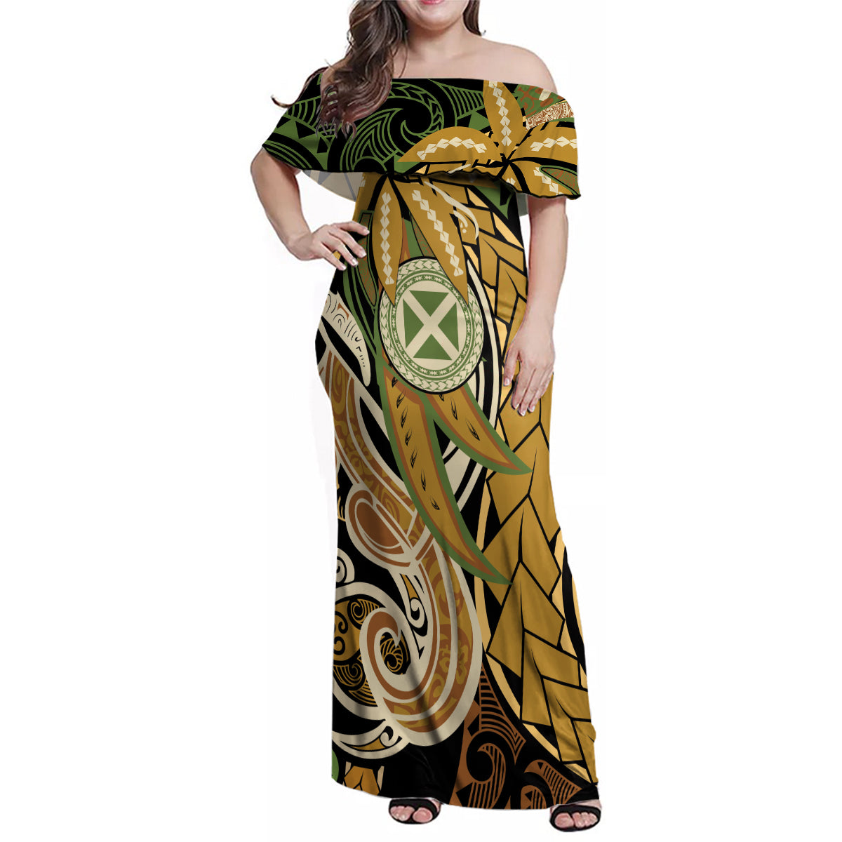 Wallis and Futuna Victory Day Family Matching Off Shoulder Maxi Dress and Hawaiian Shirt Since 1945 with Polynesian Platinum Floral Tribal LT9 Mom's Dress Red - Polynesian Pride