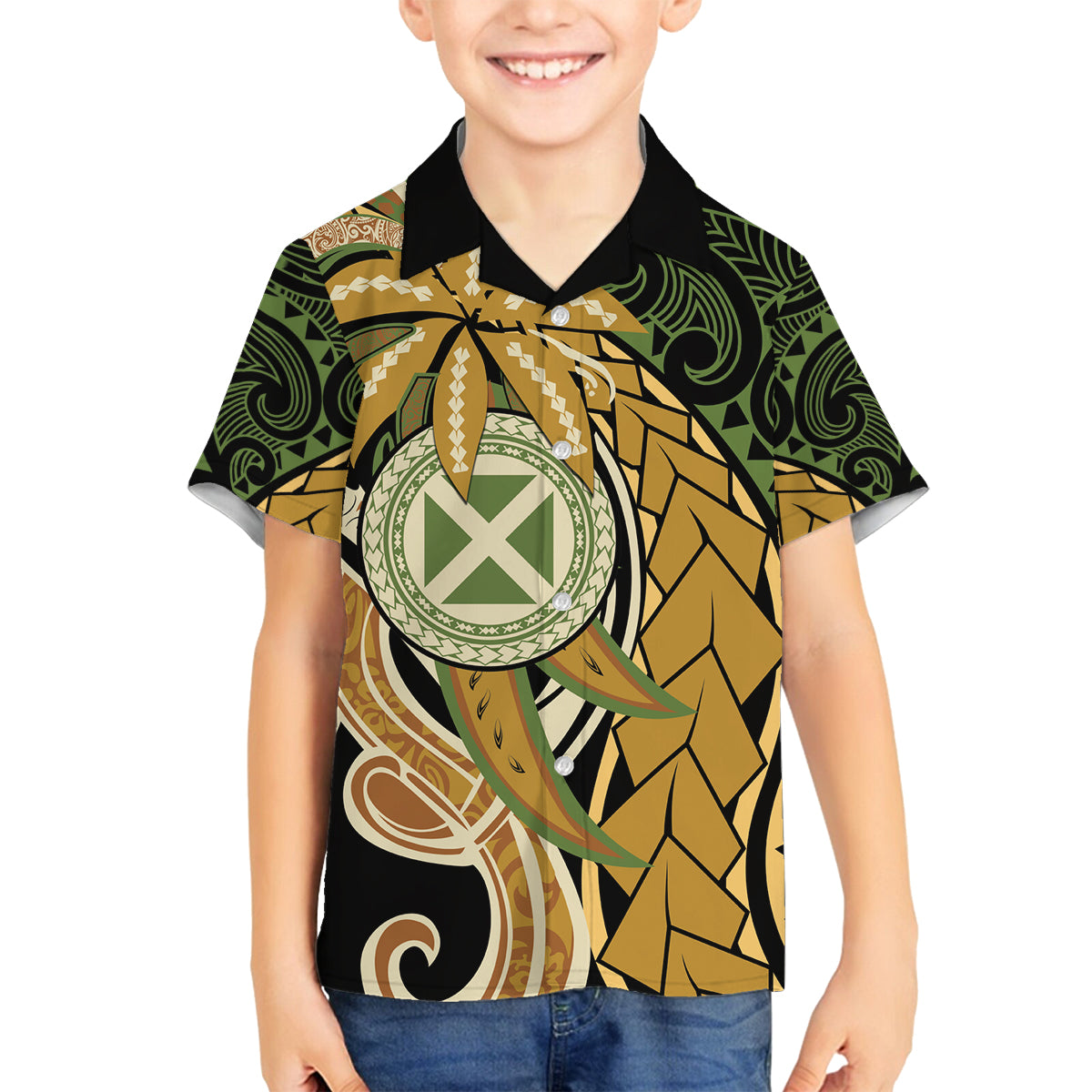 Wallis and Futuna Victory Day Family Matching Off Shoulder Maxi Dress and Hawaiian Shirt Since 1945 with Polynesian Platinum Floral Tribal LT9 Son's Shirt Red - Polynesian Pride