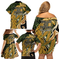 Wallis and Futuna Victory Day Family Matching Off Shoulder Short Dress and Hawaiian Shirt Since 1945 with Polynesian Platinum Floral Tribal LT9 - Polynesian Pride
