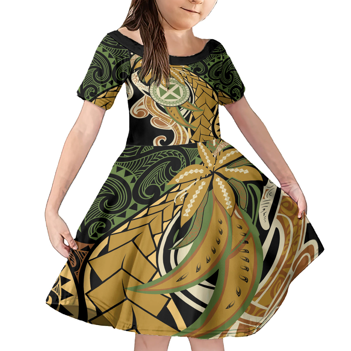 Wallis and Futuna Victory Day Family Matching Short Sleeve Bodycon Dress and Hawaiian Shirt Since 1945 with Polynesian Platinum Floral Tribal LT9 Daughter's Dress Red - Polynesian Pride