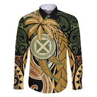 Wallis and Futuna Victory Day Family Matching Summer Maxi Dress and Hawaiian Shirt Since 1945 with Polynesian Platinum Floral Tribal LT9 Dad's Shirt - Long Sleeve Red - Polynesian Pride