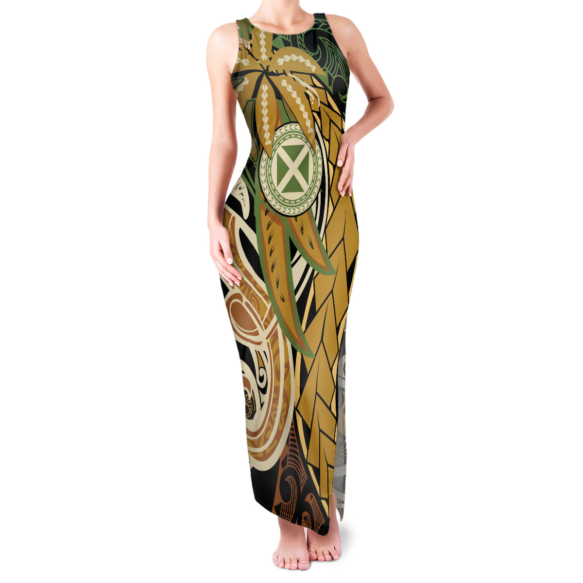 Wallis and Futuna Victory Day Family Matching Tank Maxi Dress and Hawaiian Shirt Since 1945 with Polynesian Platinum Floral Tribal LT9 Mom's Dress Red - Polynesian Pride