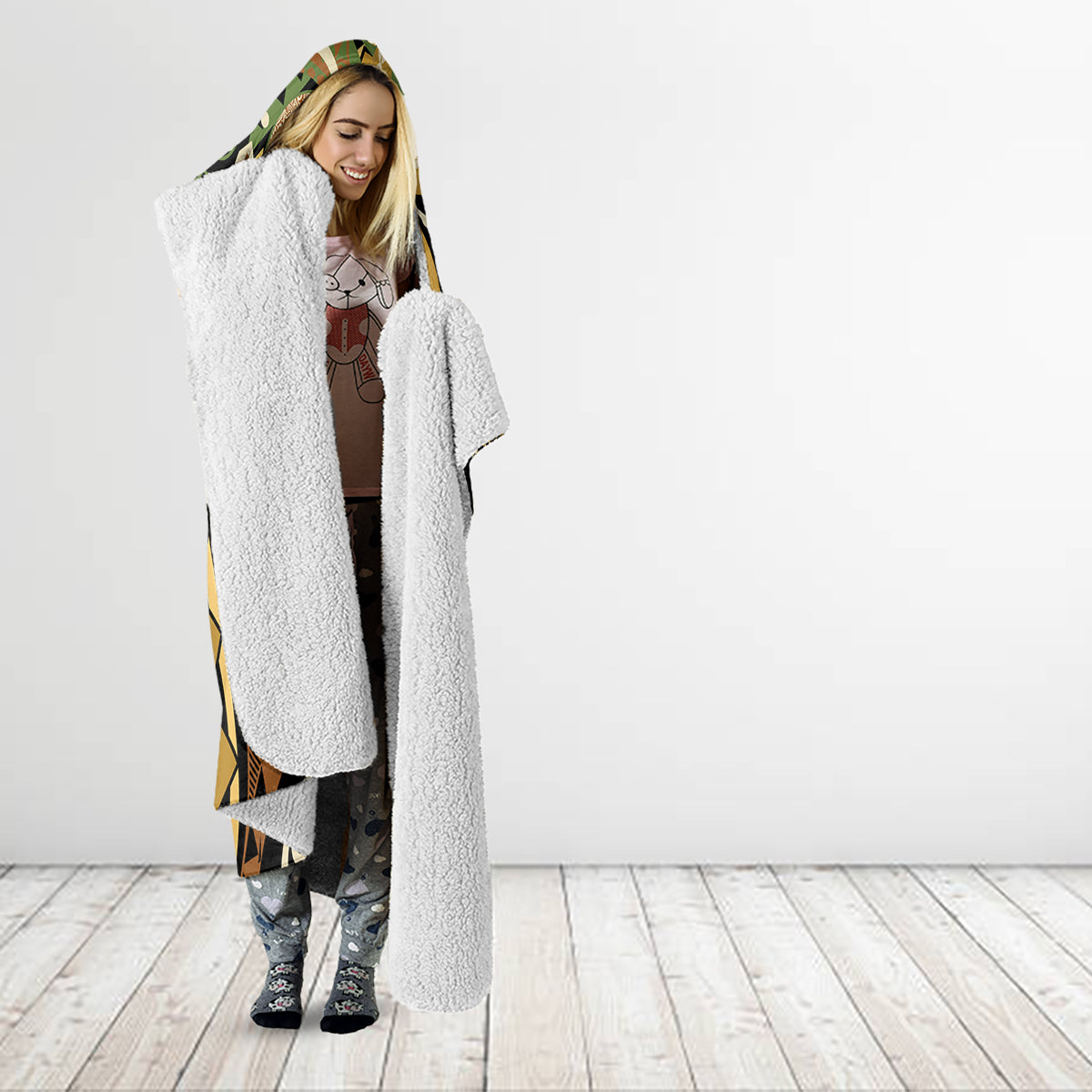 Wallis and Futuna Victory Day Hooded Blanket Since 1945 with Polynesian Platinum Floral Tribal