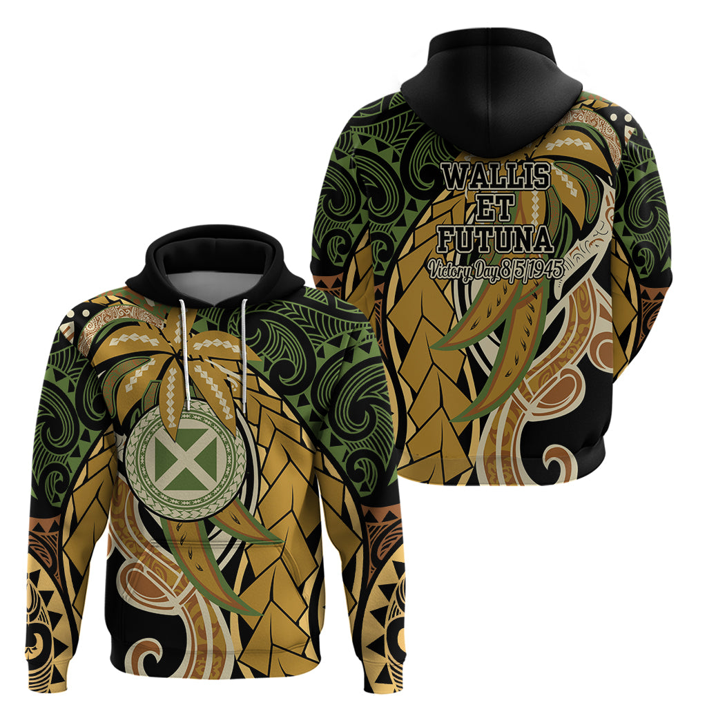 Wallis and Futuna Victory Day Hoodie Since 1945 with Polynesian Platinum Floral Tribal LT9 - Polynesian Pride
