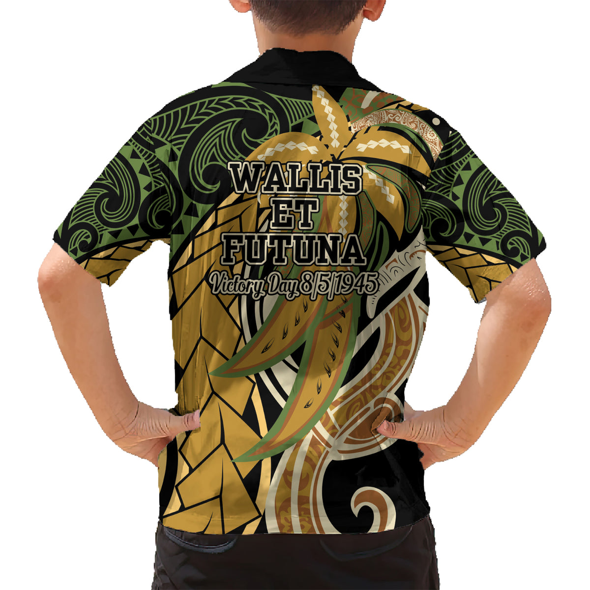 Wallis and Futuna Victory Day Kid Hawaiian Shirt Since 1945 with Polynesian Platinum Floral Tribal LT9 - Polynesian Pride