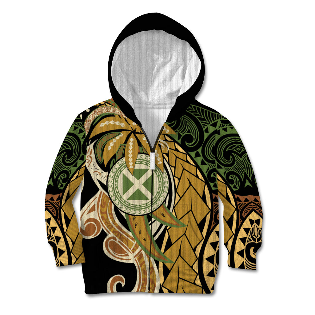 Wallis and Futuna Victory Day Kid Hoodie Since 1945 with Polynesian Platinum Floral Tribal LT9 Zip Hoodie Red - Polynesian Pride