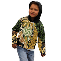 Wallis and Futuna Victory Day Kid Hoodie Since 1945 with Polynesian Platinum Floral Tribal LT9 - Polynesian Pride
