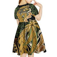 Wallis and Futuna Victory Day Kid Short Sleeve Dress Since 1945 with Polynesian Platinum Floral Tribal LT9 - Polynesian Pride