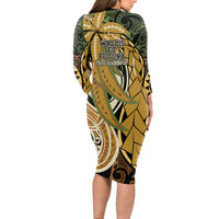 Wallis and Futuna Victory Day Long Sleeve Bodycon Dress Since 1945 with Polynesian Platinum Floral Tribal LT9 - Polynesian Pride