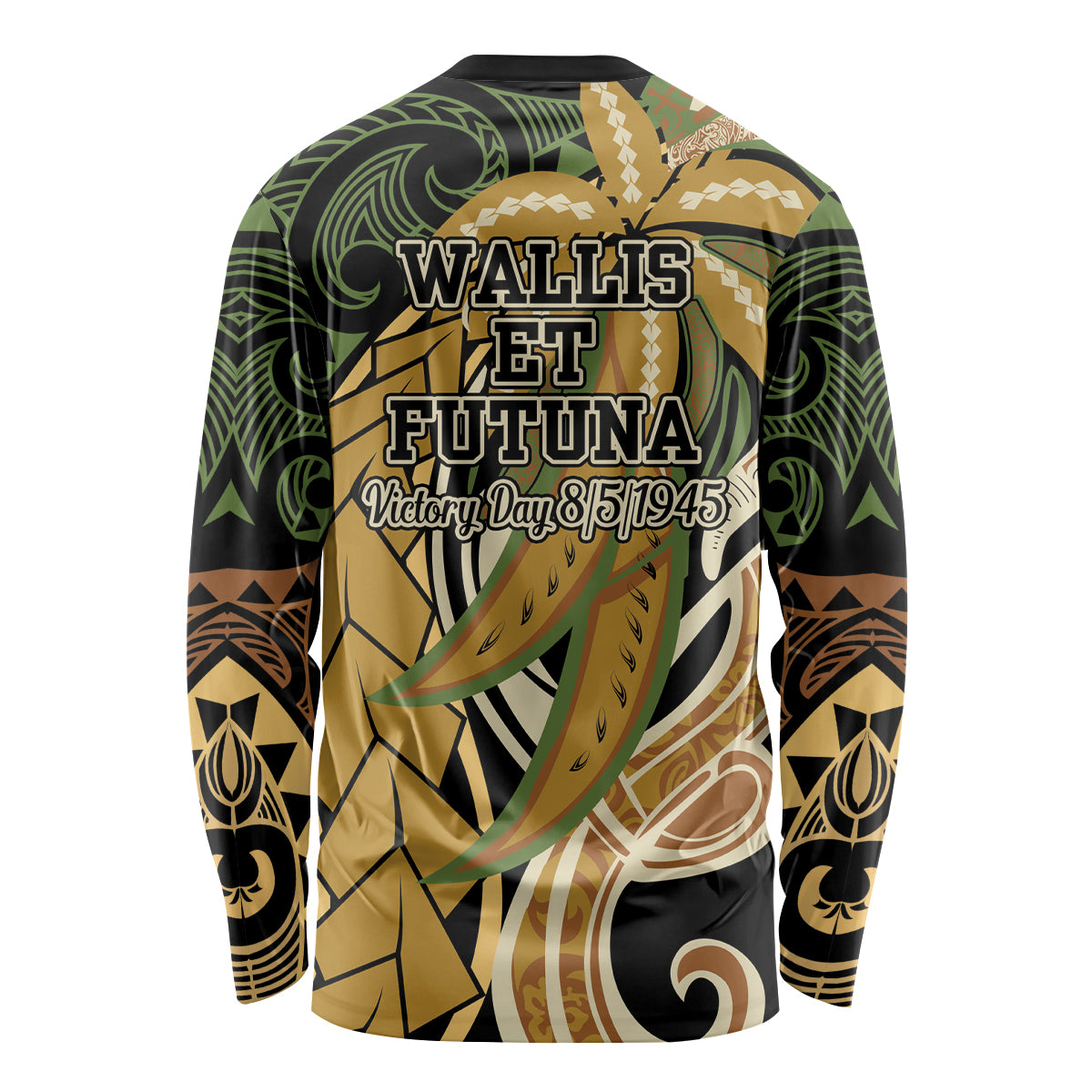 Wallis and Futuna Victory Day Long Sleeve Shirt Since 1945 with Polynesian Platinum Floral Tribal LT9 - Polynesian Pride