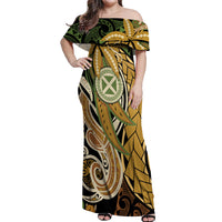 Wallis and Futuna Victory Day Off Shoulder Maxi Dress Since 1945 with Polynesian Platinum Floral Tribal LT9 Women Red - Polynesian Pride