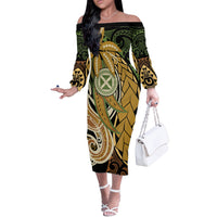 Wallis and Futuna Victory Day Off The Shoulder Long Sleeve Dress Since 1945 with Polynesian Platinum Floral Tribal LT9 Women Red - Polynesian Pride
