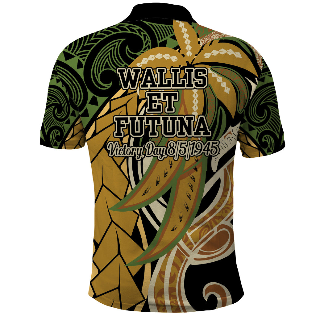 Wallis and Futuna Victory Day Polo Shirt Since 1945 with Polynesian Platinum Floral Tribal LT9 - Polynesian Pride