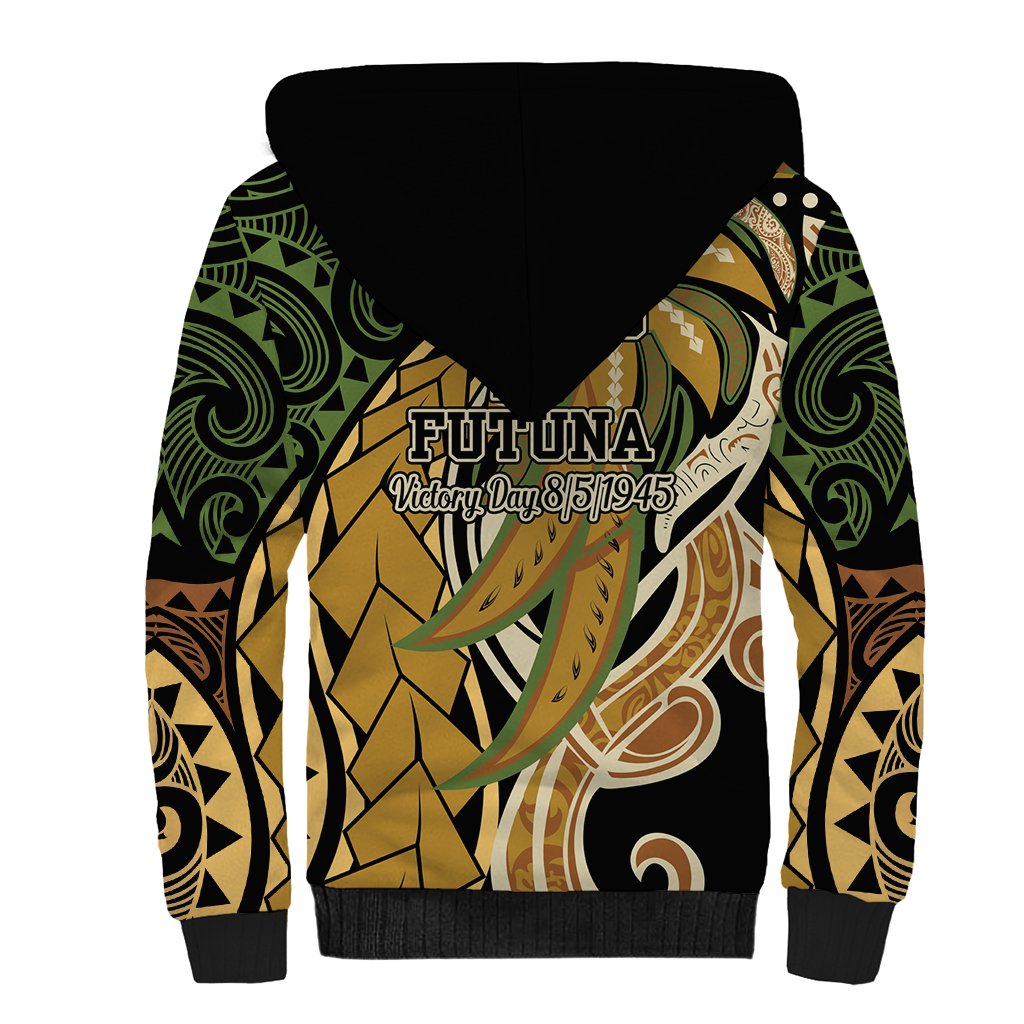 Wallis and Futuna Victory Day Sherpa Hoodie Since 1945 with Polynesian Platinum Floral Tribal LT9 - Polynesian Pride