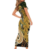 Wallis and Futuna Victory Day Short Sleeve Bodycon Dress Since 1945 with Polynesian Platinum Floral Tribal LT9 - Polynesian Pride