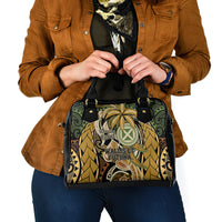 Wallis and Futuna Victory Day Shoulder Handbag Since 1945 with Polynesian Platinum Floral Tribal