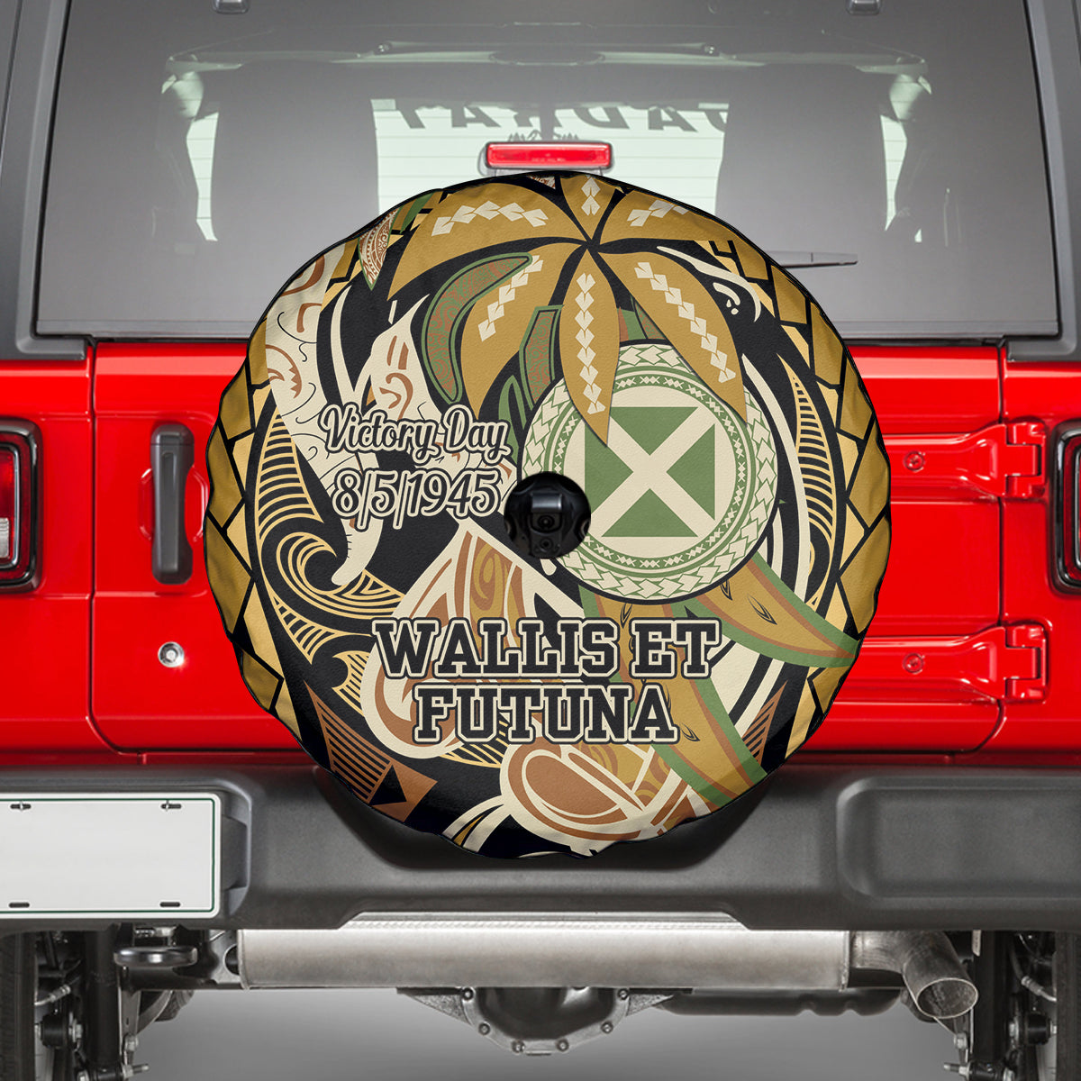 Wallis and Futuna Victory Day Spare Tire Cover Since 1945 with Polynesian Platinum Floral Tribal LT9 - Polynesian Pride
