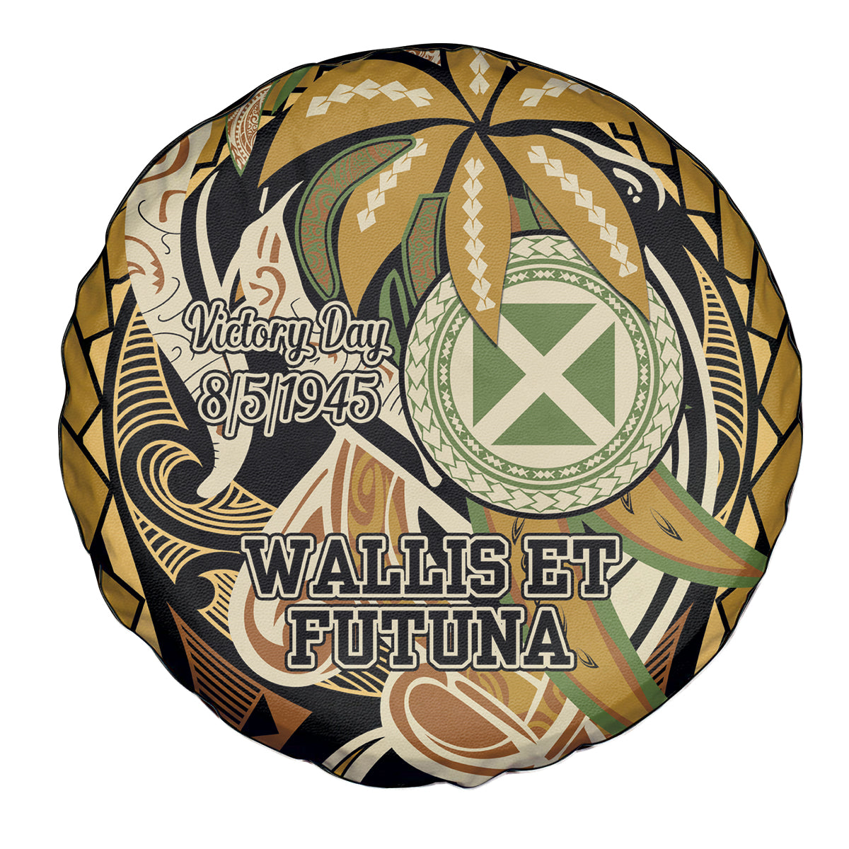 Wallis and Futuna Victory Day Spare Tire Cover Since 1945 with Polynesian Platinum Floral Tribal LT9 - Polynesian Pride