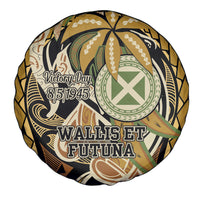 Wallis and Futuna Victory Day Spare Tire Cover Since 1945 with Polynesian Platinum Floral Tribal LT9 - Polynesian Pride