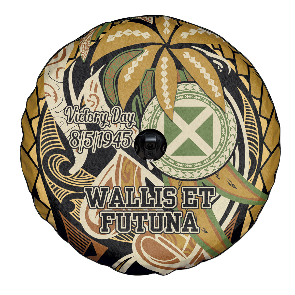 Wallis and Futuna Victory Day Spare Tire Cover Since 1945 with Polynesian Platinum Floral Tribal LT9 - Polynesian Pride