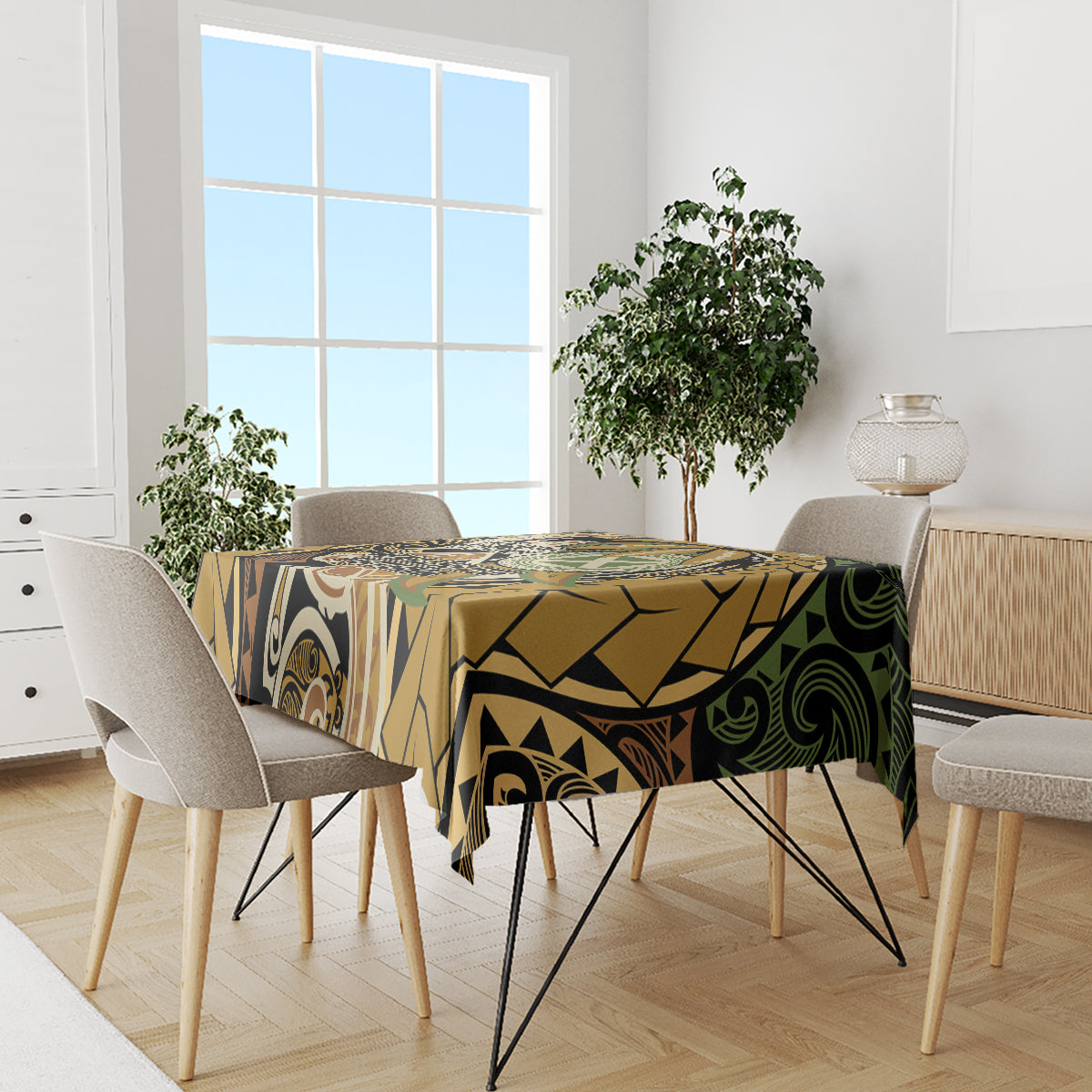Wallis and Futuna Victory Day Tablecloth Since 1945 with Polynesian Platinum Floral Tribal