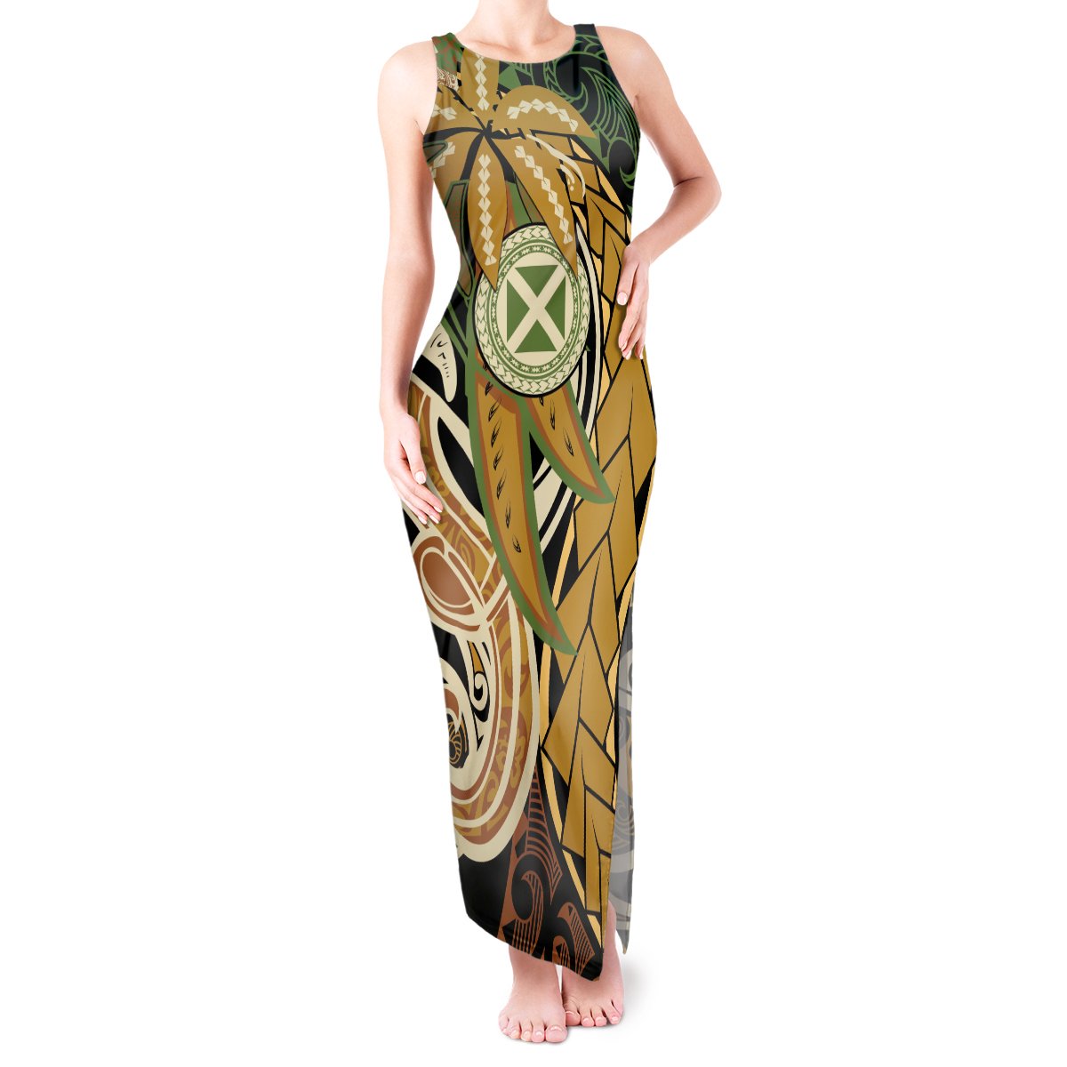 Wallis and Futuna Victory Day Tank Maxi Dress Since 1945 with Polynesian Platinum Floral Tribal LT9 Women Red - Polynesian Pride