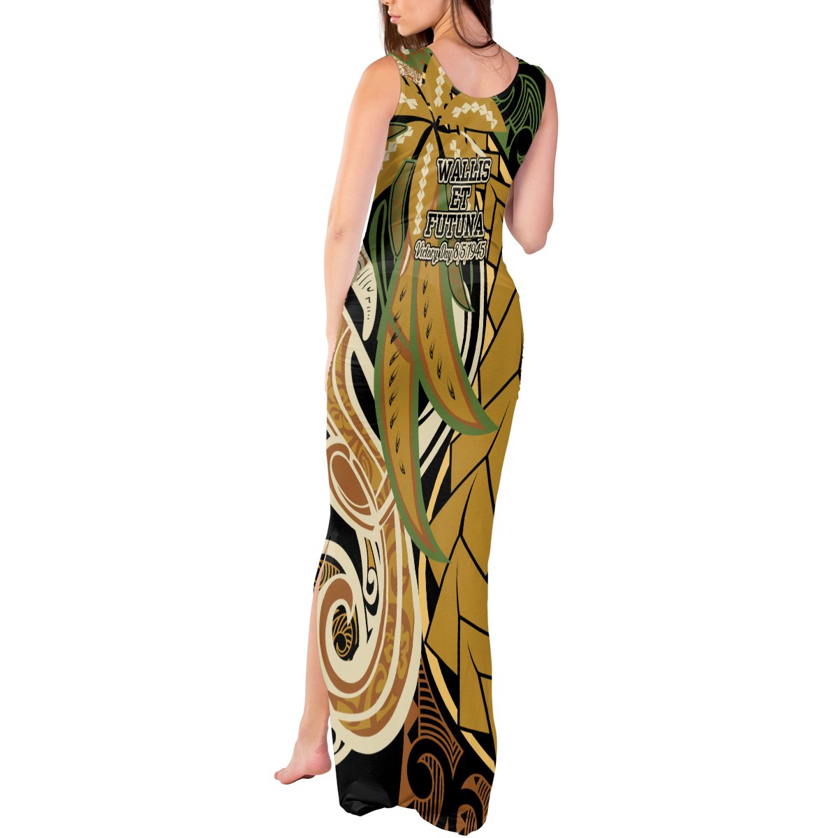 Wallis and Futuna Victory Day Tank Maxi Dress Since 1945 with Polynesian Platinum Floral Tribal LT9 - Polynesian Pride
