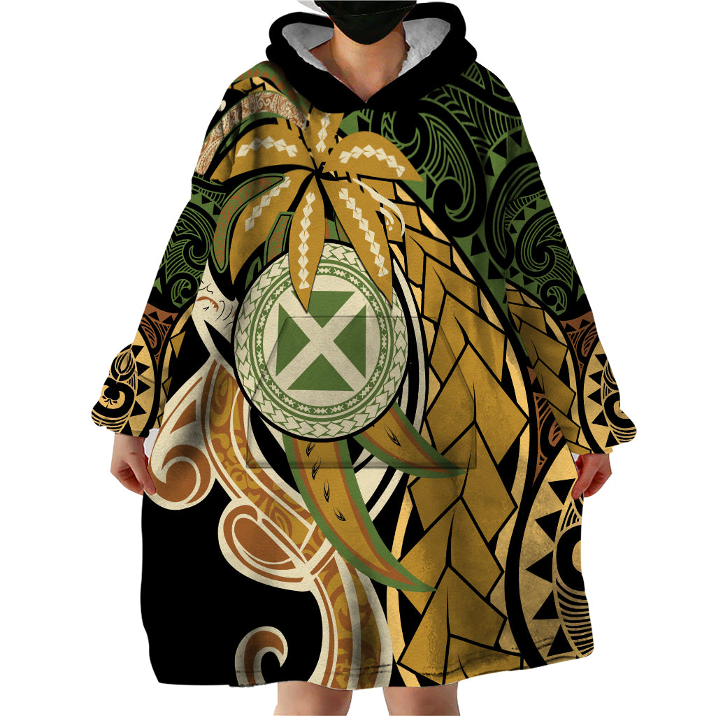 Wallis and Futuna Victory Day Wearable Blanket Hoodie Since 1945 with Polynesian Platinum Floral Tribal LT9 - Polynesian Pride