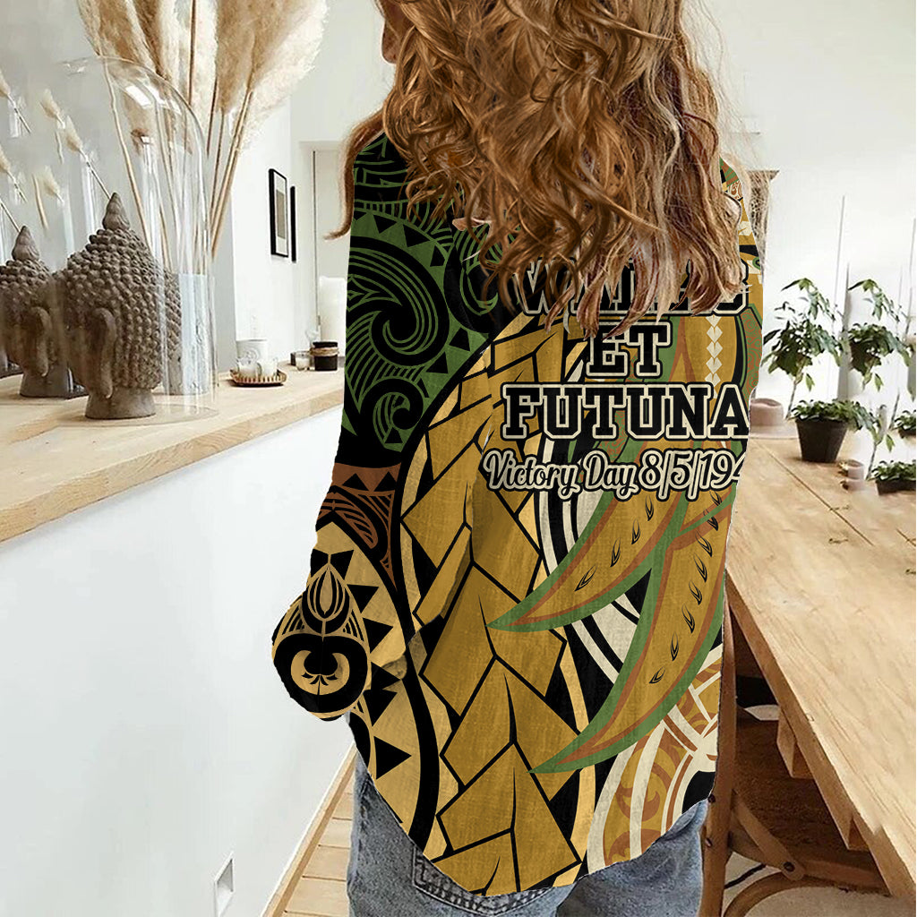 Wallis and Futuna Victory Day Women Casual Shirt Since 1945 with Polynesian Platinum Floral Tribal LT9 - Polynesian Pride