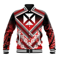 Personalised Wallis et Futuna Baseball Jacket Hibiscus and Polynesian Tribal Tattoos LT9 Unisex Red - Polynesian Pride