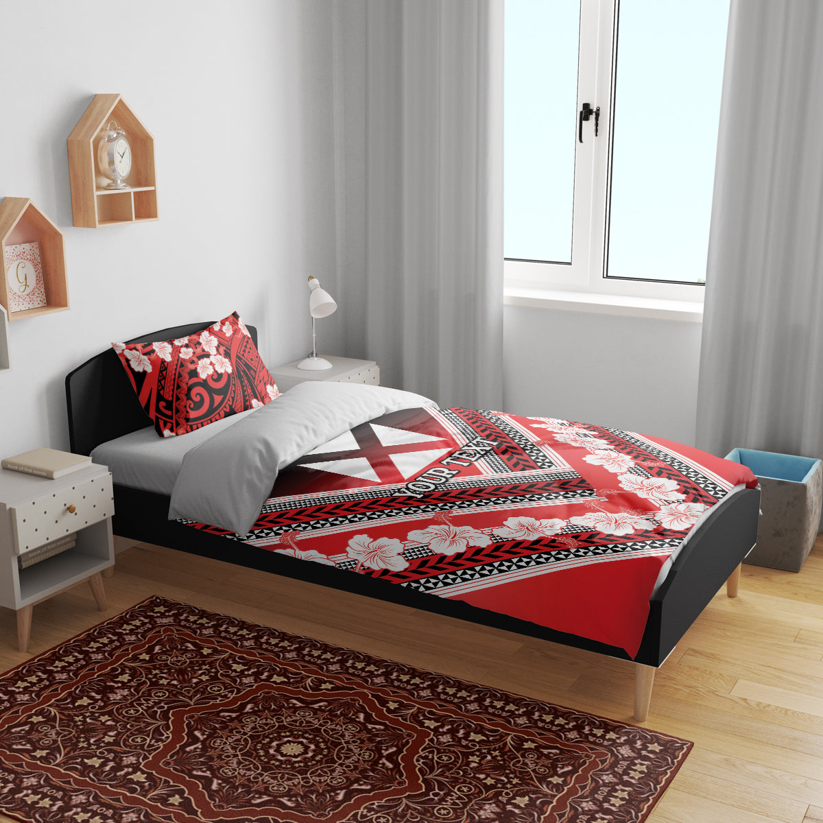 Personalised Wallis et Futuna Bedding Set Hibiscus and Polynesian Tribal Tattoos