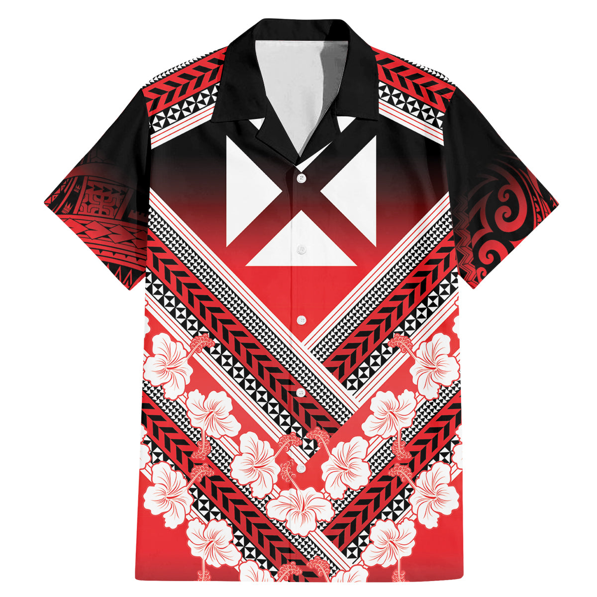 Personalised Wallis et Futuna Family Matching Mermaid Dress and Hawaiian Shirt Hibiscus and Polynesian Tribal Tattoos LT9 Dad's Shirt - Short Sleeve Red - Polynesian Pride