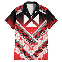 Personalised Wallis et Futuna Family Matching Off Shoulder Short Dress and Hawaiian Shirt Hibiscus and Polynesian Tribal Tattoos LT9 Dad's Shirt - Short Sleeve Red - Polynesian Pride