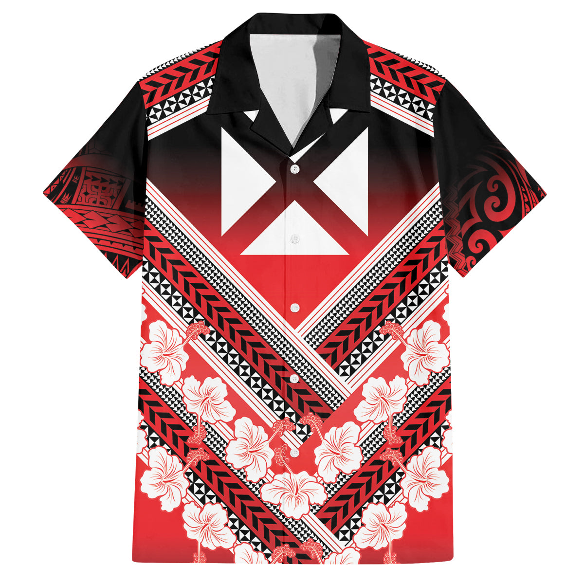 Personalised Wallis et Futuna Family Matching Summer Maxi Dress and Hawaiian Shirt Hibiscus and Polynesian Tribal Tattoos LT9 Dad's Shirt - Short Sleeve Red - Polynesian Pride