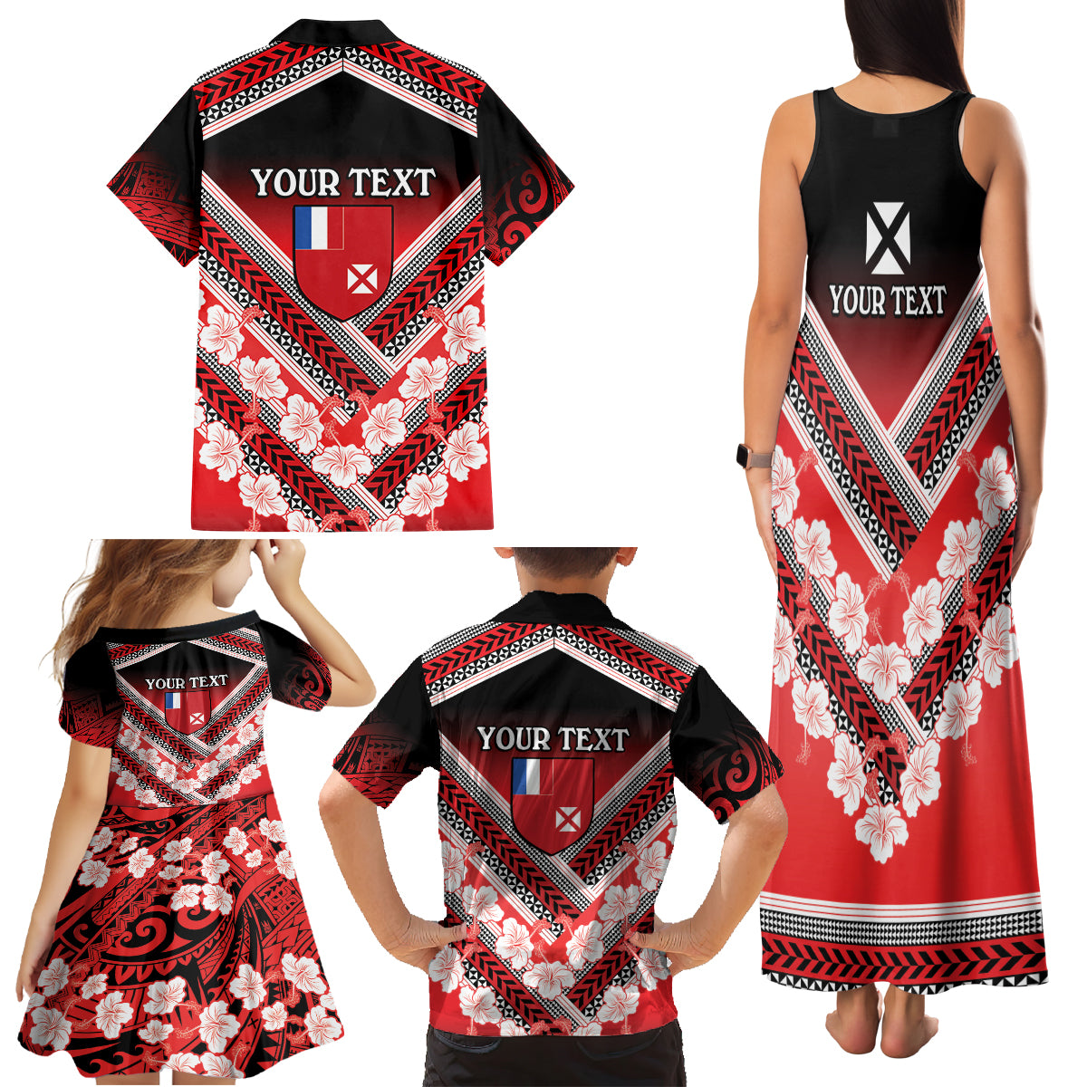 Personalised Wallis et Futuna Family Matching Tank Maxi Dress and Hawaiian Shirt Hibiscus and Polynesian Tribal Tattoos LT9 - Polynesian Pride