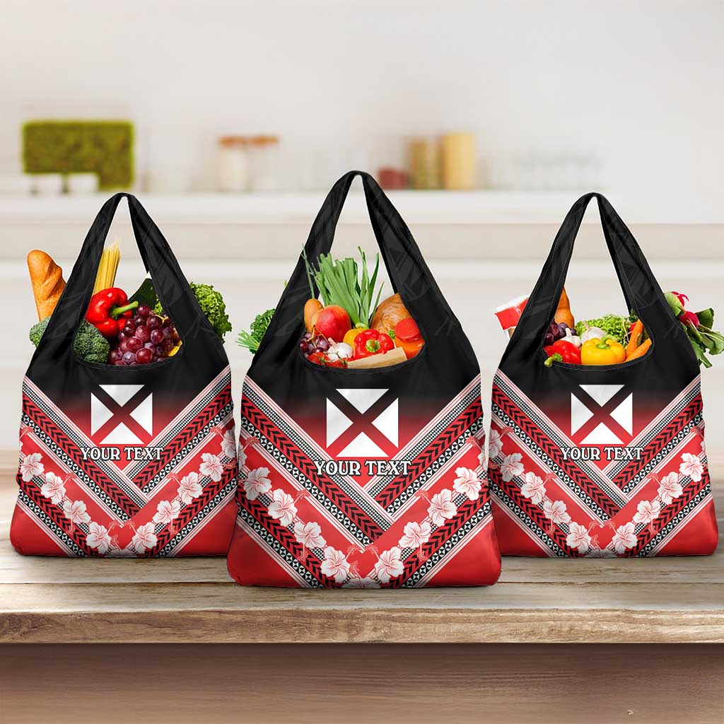 Personalised Wallis et Futuna Grocery Bag Hibiscus and Polynesian Tribal Tattoos