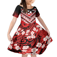 Personalised Wallis et Futuna Kid Short Sleeve Dress Hibiscus and Polynesian Tribal Tattoos LT9 KID Red - Polynesian Pride