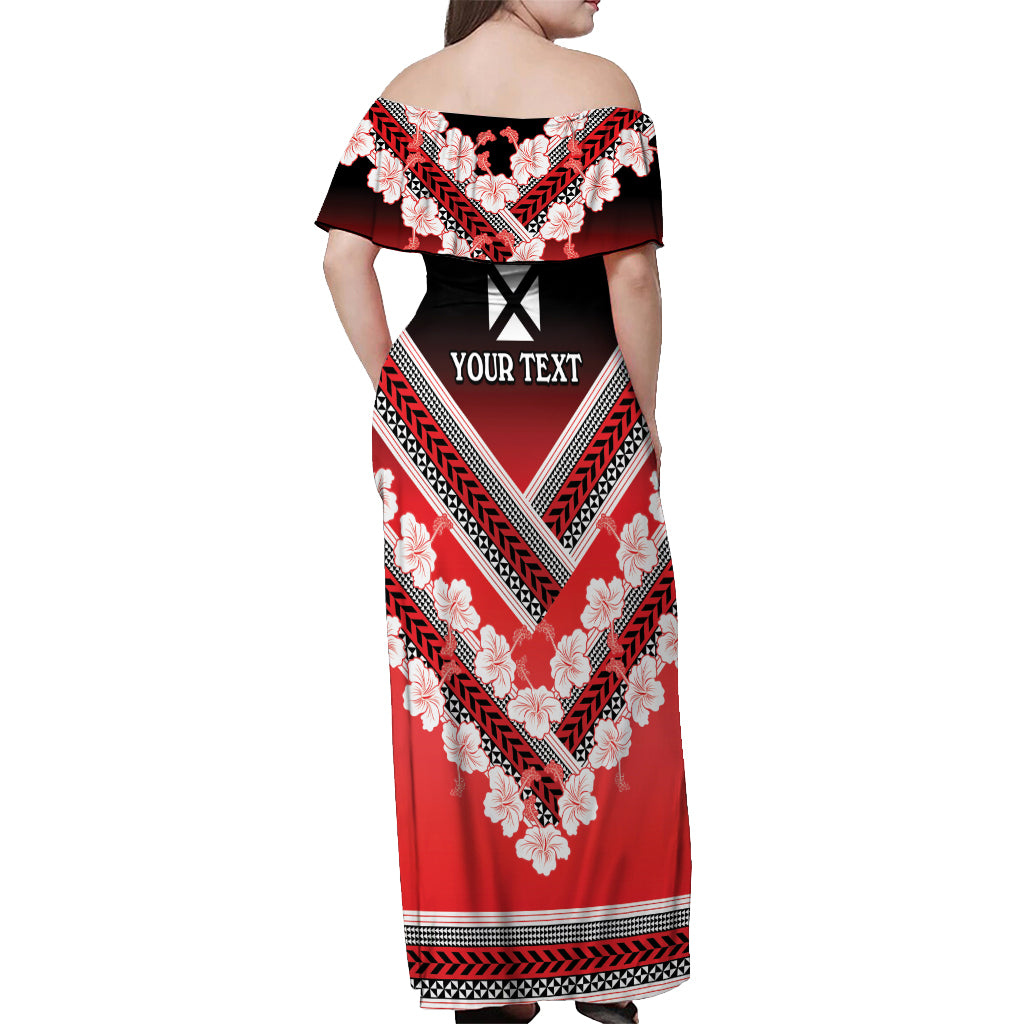 Personalised Wallis et Futuna Off Shoulder Maxi Dress Hibiscus and Polynesian Tribal Tattoos