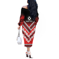 Personalised Wallis et Futuna Off The Shoulder Long Sleeve Dress Hibiscus and Polynesian Tribal Tattoos LT9 - Polynesian Pride