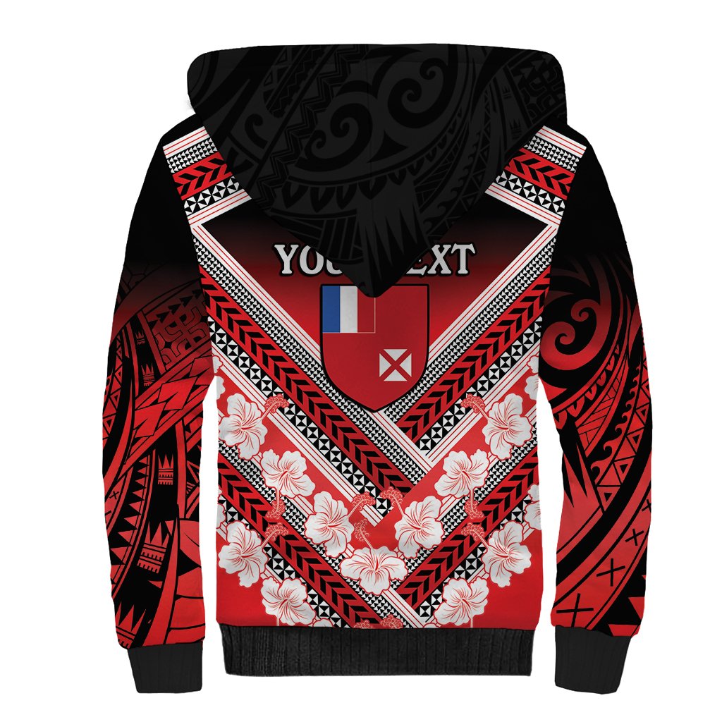 Personalised Wallis et Futuna Sherpa Hoodie Hibiscus and Polynesian Tribal Tattoos LT9 - Polynesian Pride