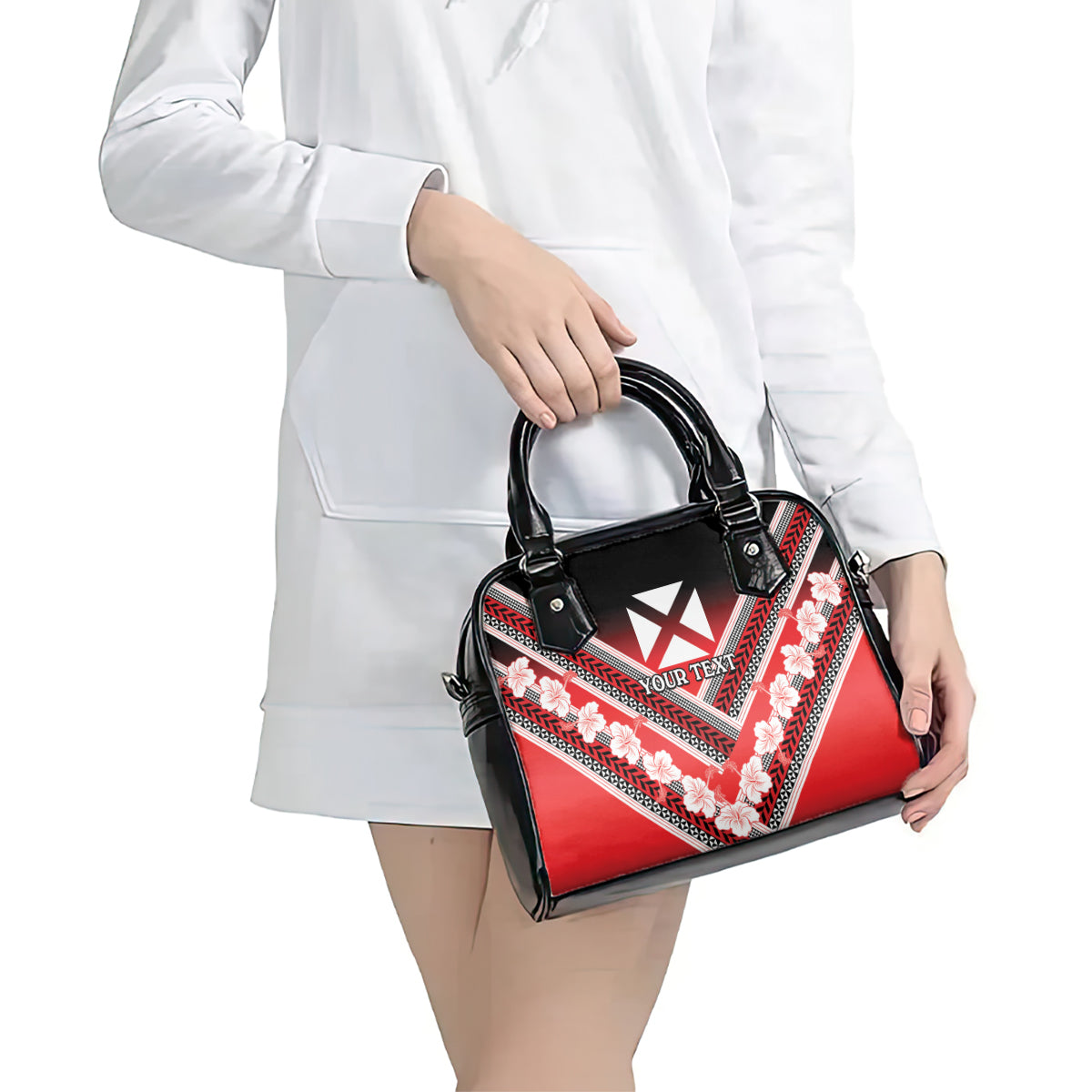 Personalised Wallis et Futuna Shoulder Handbag Hibiscus and Polynesian Tribal Tattoos