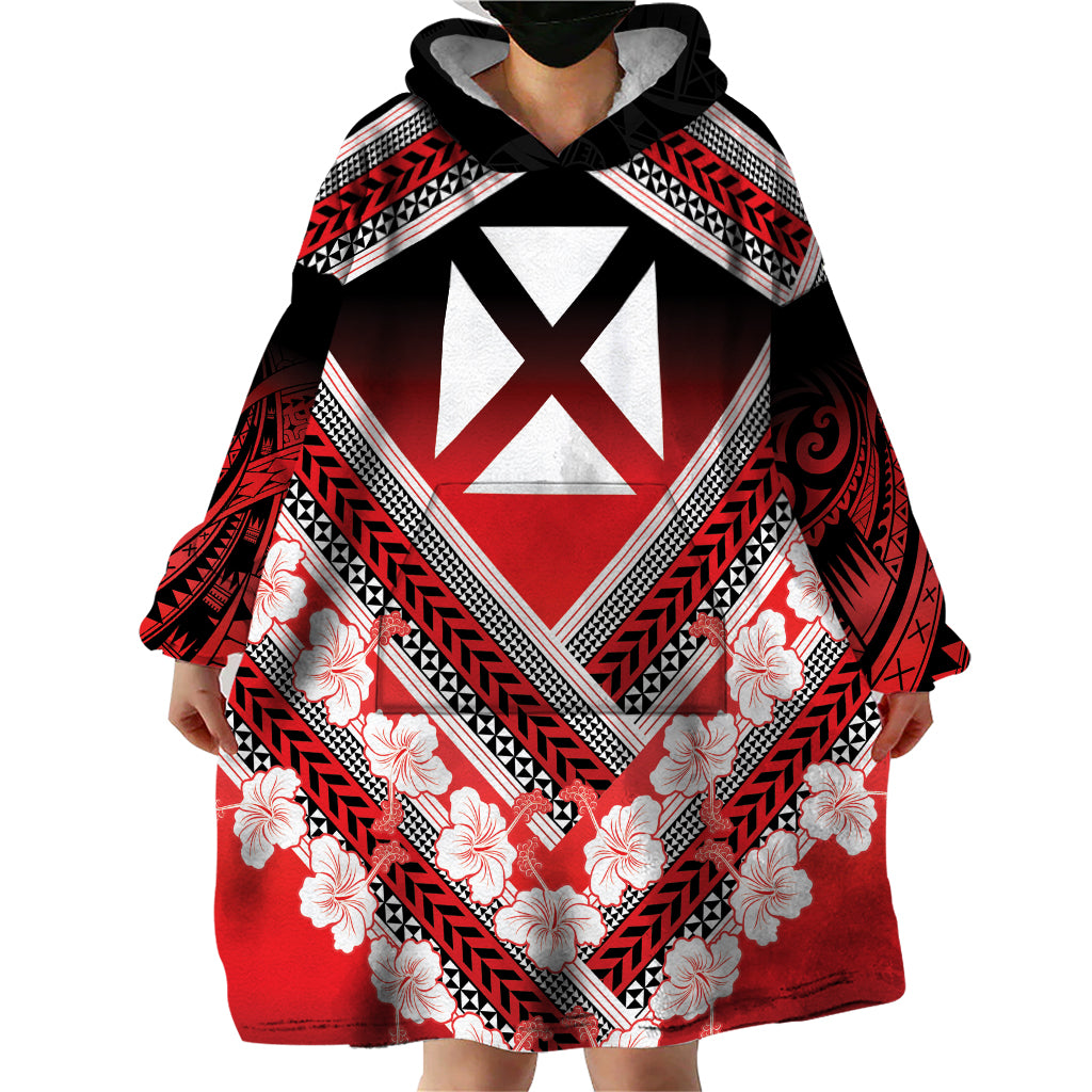 Personalised Wallis et Futuna Wearable Blanket Hoodie Hibiscus and Polynesian Tribal Tattoos LT9 - Polynesian Pride