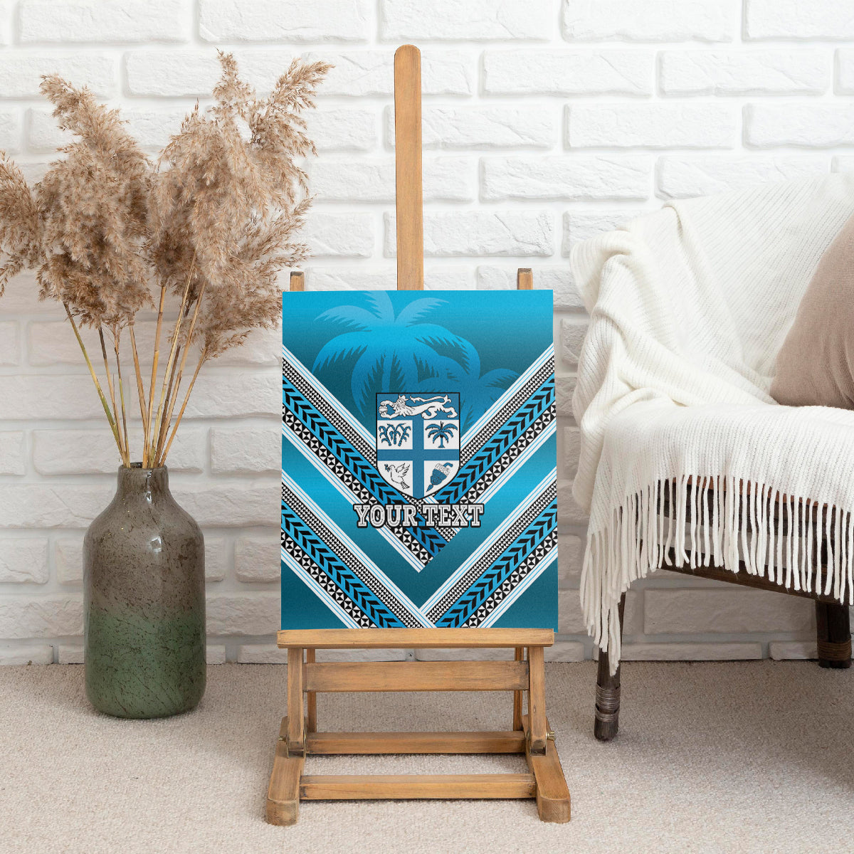 Custom Fiji Rugby Canvas Wall Art Fijian Warrior With Polynesian Tribal Tattoos