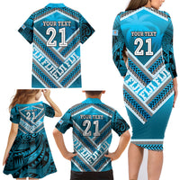 Custom Fiji Rugby Family Matching Long Sleeve Bodycon Dress and Hawaiian Shirt Fijian Warrior With Polynesian Tribal Tattoos LT9 - Polynesian Pride
