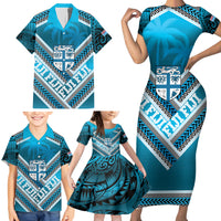 Custom Fiji Rugby Family Matching Short Sleeve Bodycon Dress and Hawaiian Shirt Fijian Warrior With Polynesian Tribal Tattoos LT9 - Polynesian Pride