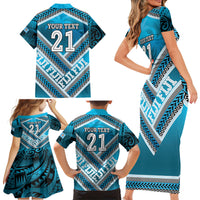 Custom Fiji Rugby Family Matching Short Sleeve Bodycon Dress and Hawaiian Shirt Fijian Warrior With Polynesian Tribal Tattoos LT9 - Polynesian Pride