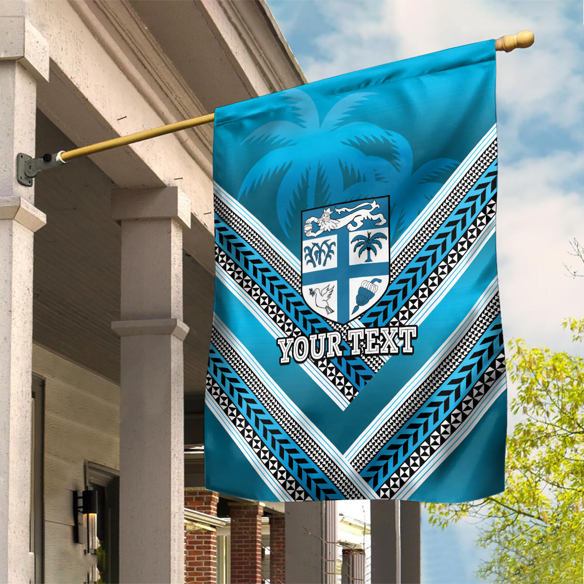 Custom Fiji Rugby Garden Flag Fijian Warrior With Polynesian Tribal Tattoos LT9 House Flag Blue - Polynesian Pride